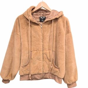 Love+Joy by FCT Faux Fur Teddy Hooded Bomber Women's Jacket L